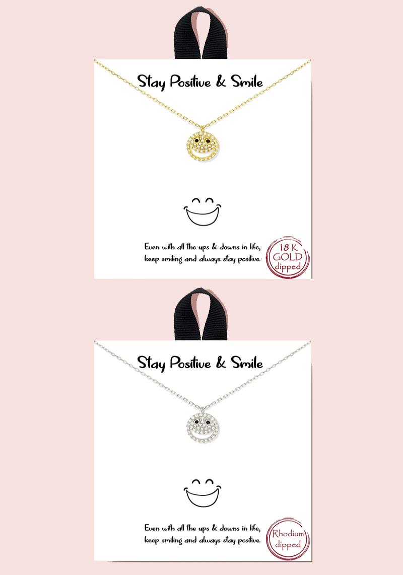 18K GOLD RHODIUM DIPPED STAY POSITIVE & SMILE PENDANT NECKLACE