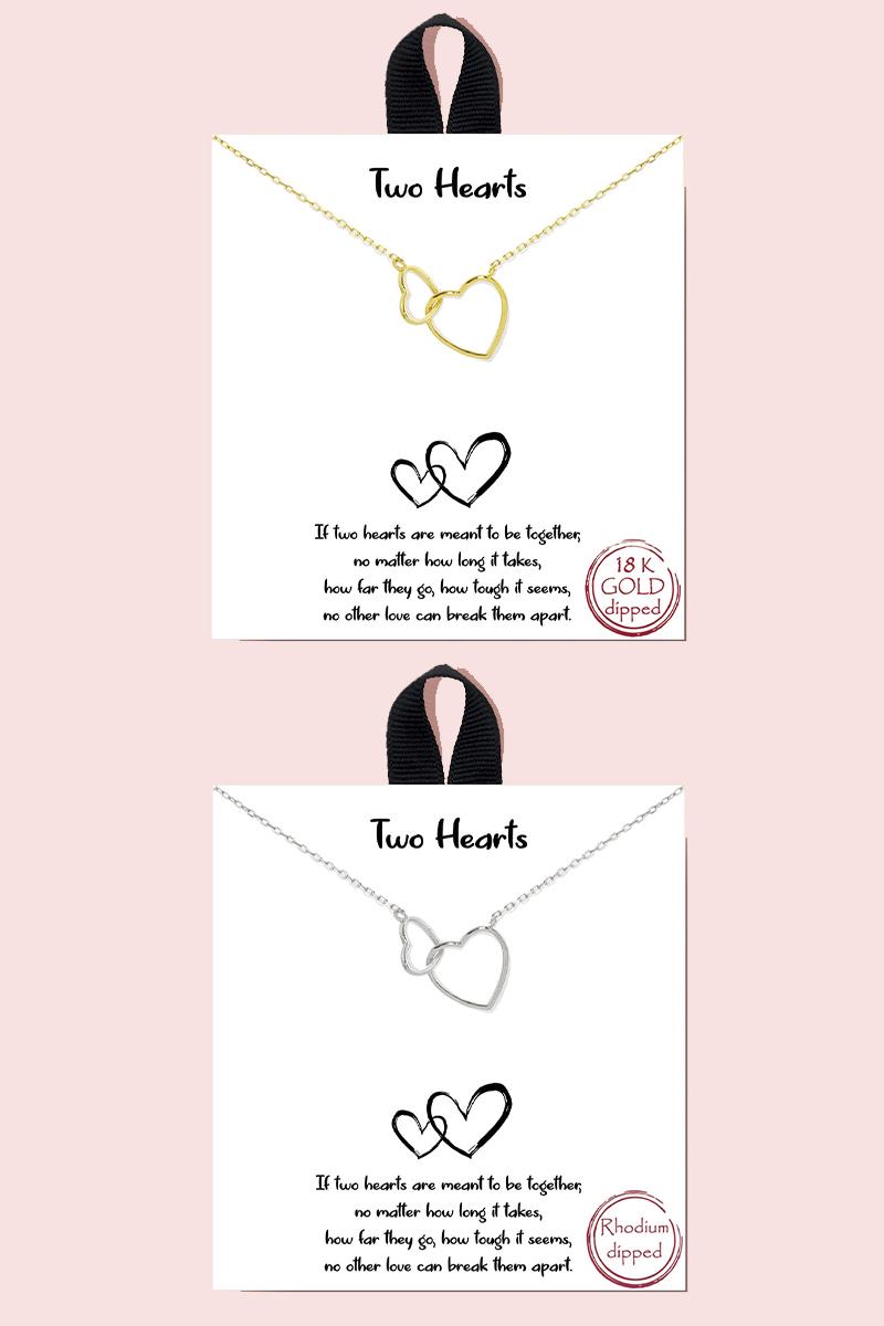 18K GOLD RHODIUM DIPPED TWO HEARTS NECKLACE