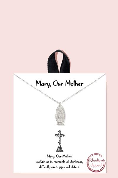 18K GOLD RHODIUM DIPPED MARY, OUR MOTHER NECKLACE