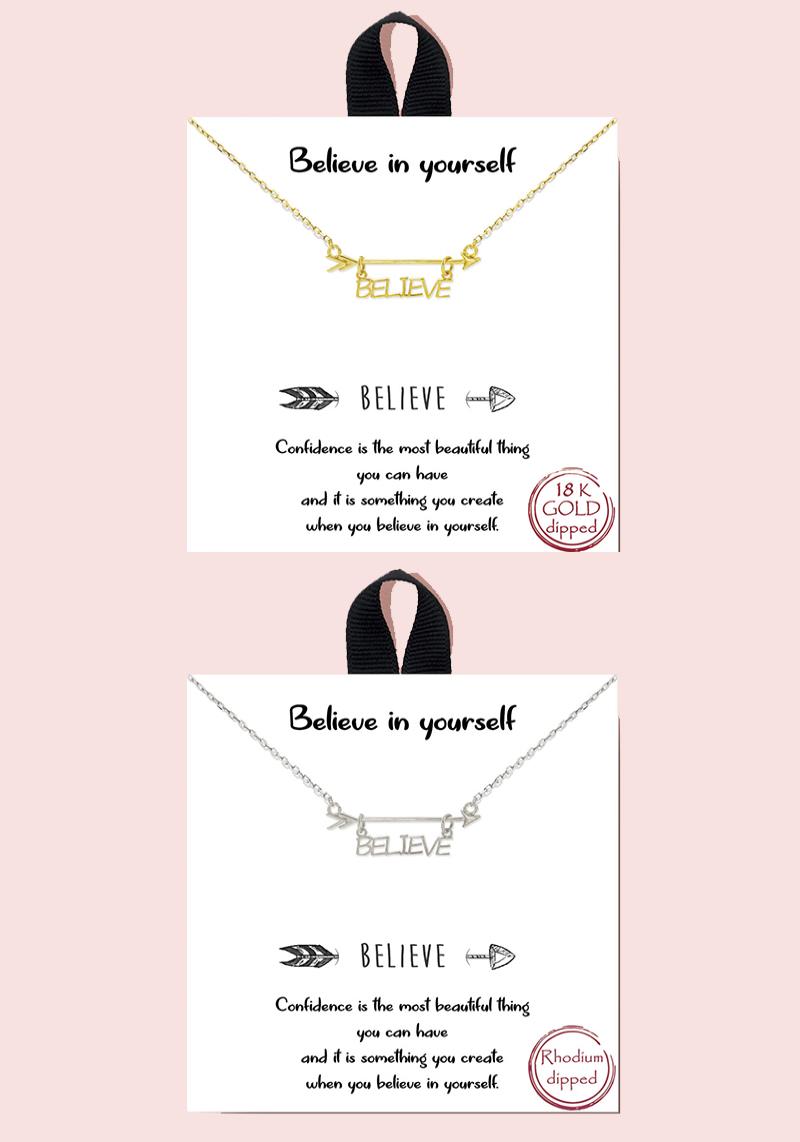 18K GOLD RHODIUM DIPPED BELIEVE IN YOURSELF NECKLACE