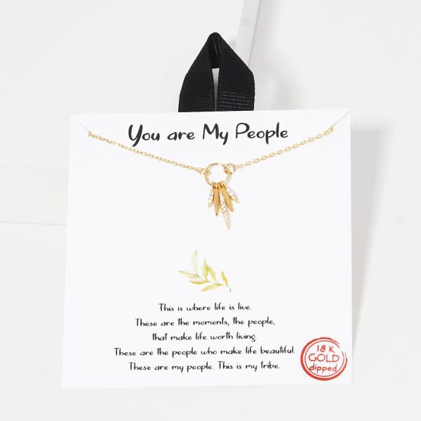 18K GOLD RHODIUM DIPPED YOU ARE THE PEOPLE LEAF PENDANT NECKLACE
