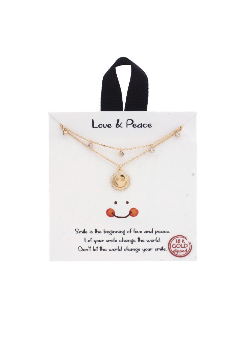 18K GOLD RHODIUM DIPPED LOVE PEACE HAPPY FACE PENDANT NECKLACE