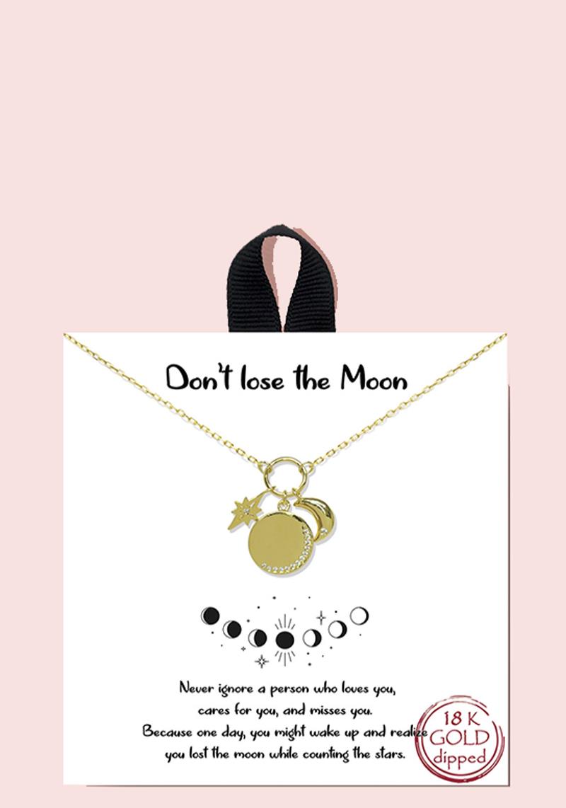 18K GOLD RHODIUM DIPPED DON`T LOSE THE MOON PENDANT NECKLACE