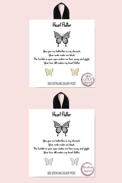 18K GOLD RHODIUM DIPPED HEART FLUTTER EARRING