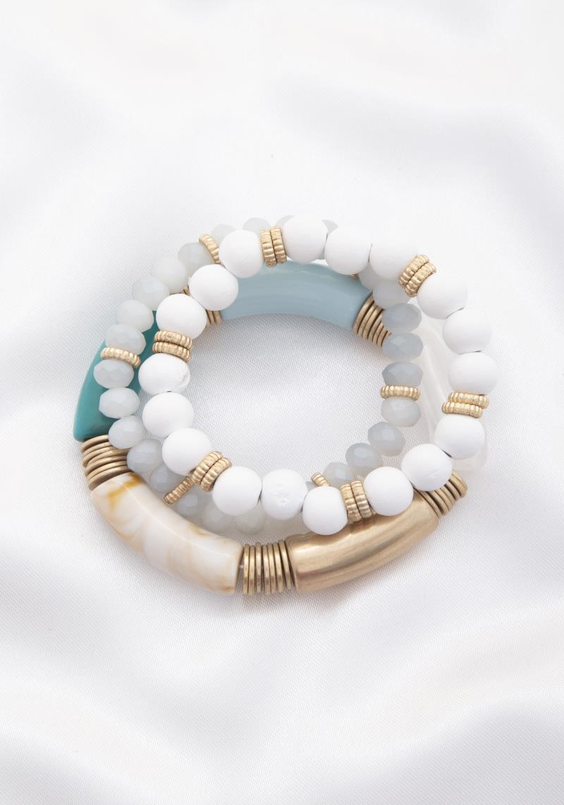 LONG TUBE METAL DISC BEADED BRACELET SET