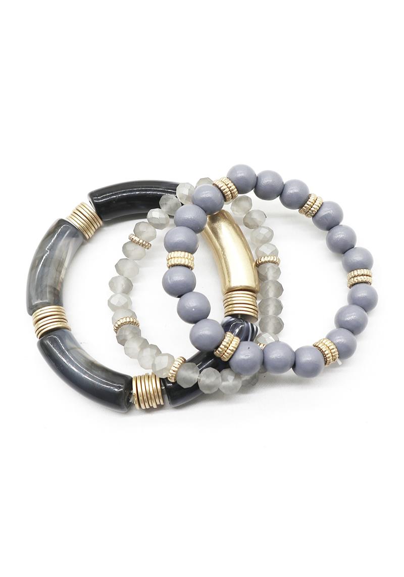 LONG TUBE METAL DISC BEADED BRACELET SET