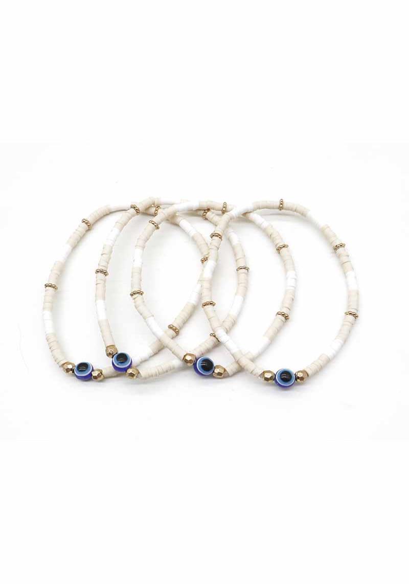 RUBBER DISC BEAD EVIL EYE STRETCH BRACELET SET