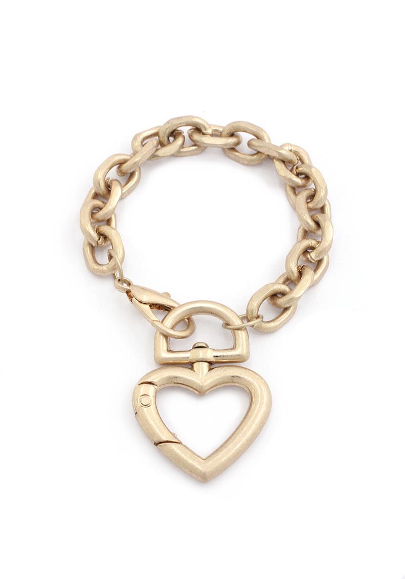 CHUNKY HEART OVAL LINK METAL BRACELET