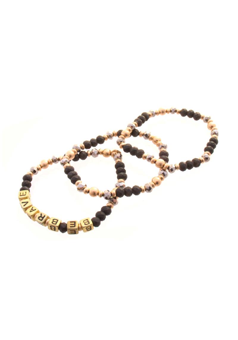 GLASS AND METAL BEAD MESSAGE STRETCH BRACELET