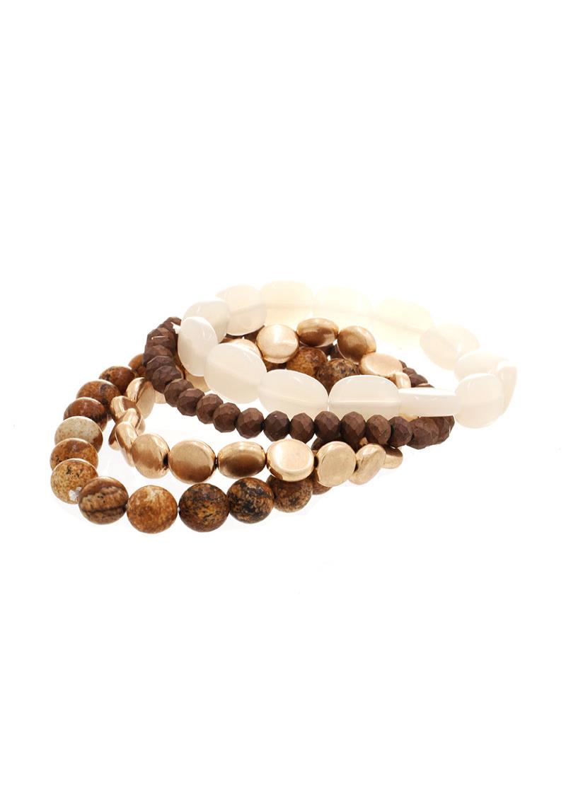 NATURAL STONE AND METAL MIX 4 LINE MULTI BRACELET