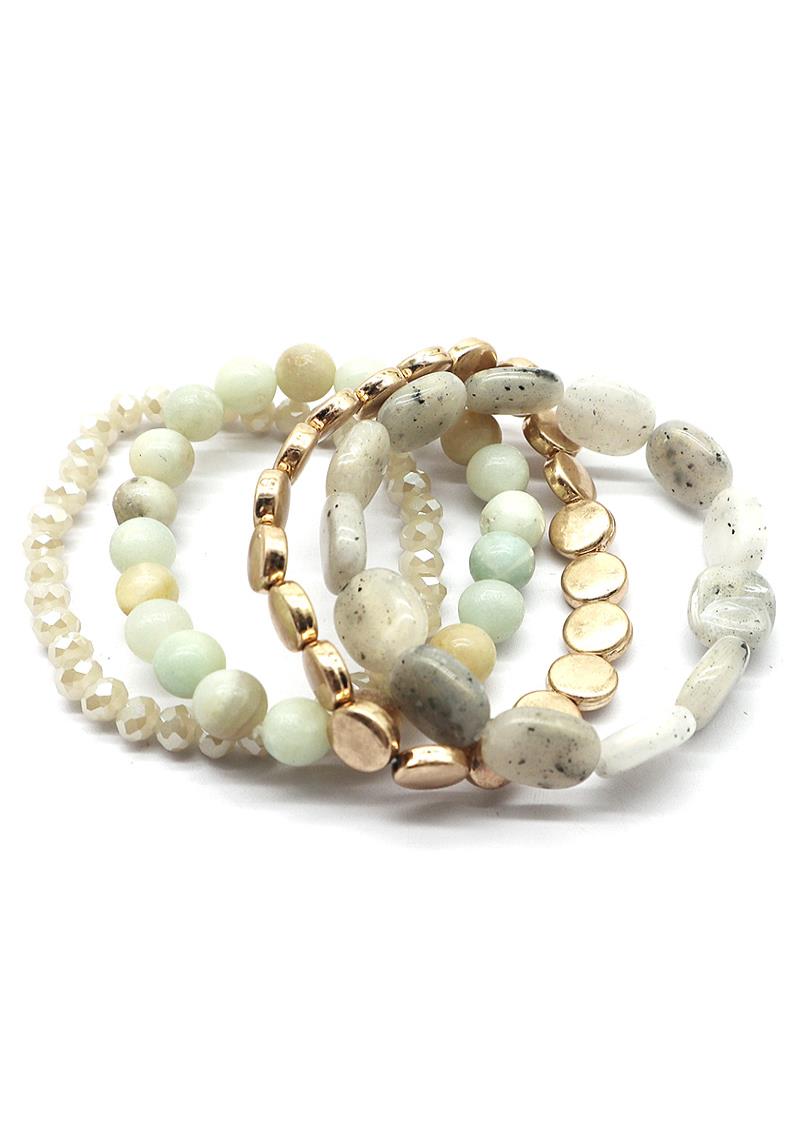 NATURAL STONE AND METAL MIX 4 LINE MULTI BRACELET