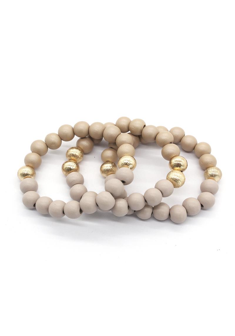 WOOD METAL BEAD MULTI STRETCH BRACELET