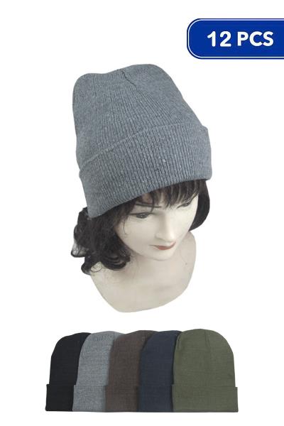 FASHION BASIC SOLID COLOR BEANIES 12 PC