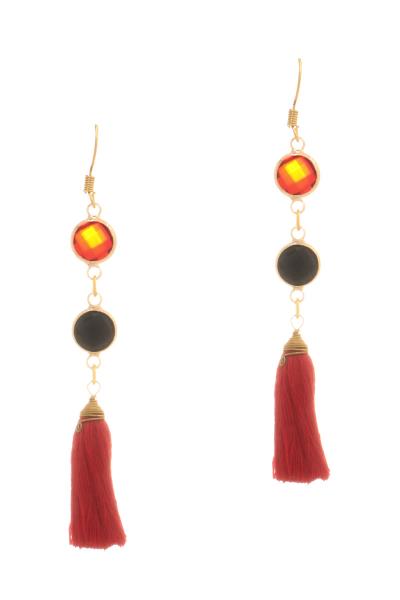 ROUND STONE TASSEL HOOK EARRING