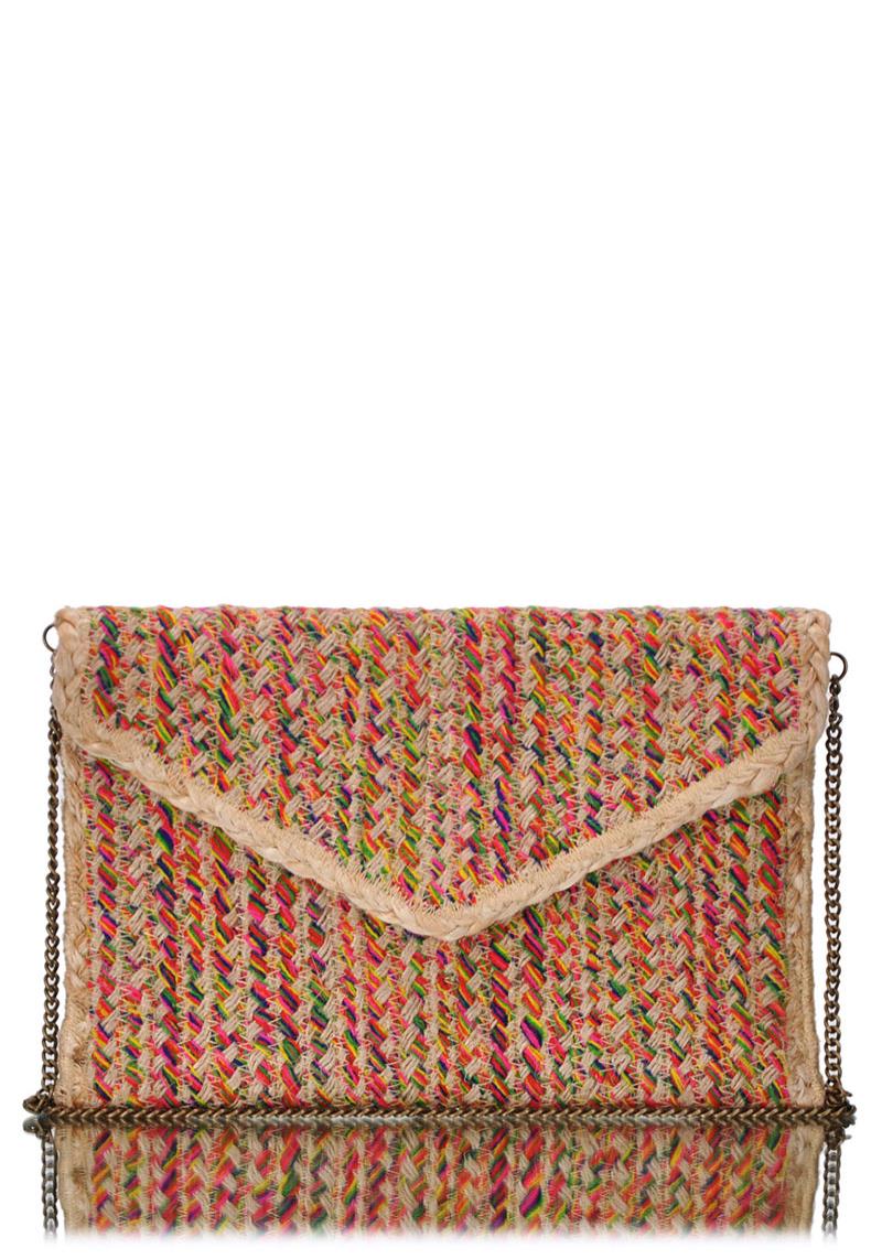 STYLISH NATURAL WOVEN MULTI COLOR ENVELOPE CLUTCH CROSSBODY
