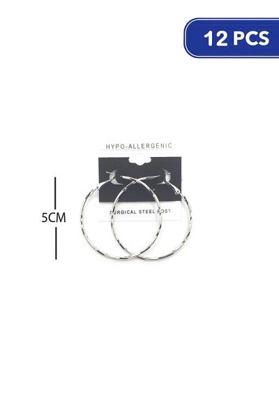 FASHION HAMMERED METAL HOOP 50MM EARRING (12 UNITS)