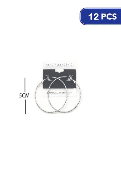 FASHION TWIST METAL HOOP 50MM EARRING (12 UNITS)