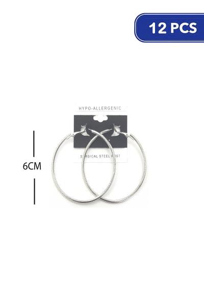 FASHION TEXTURE METAL HOOP 60MM EARRING (12 UNITS)