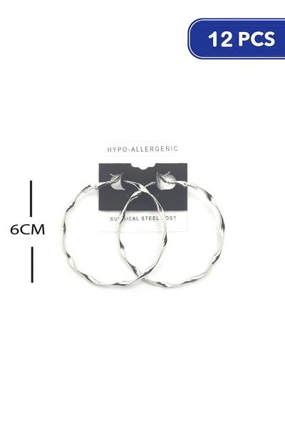 FASHION TWIST METAL HOOP 60MM EARRING (12 UNITS)