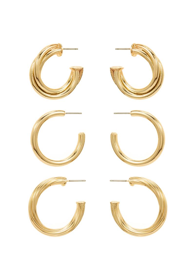 METAL PLAIN TWISTY CUT ROUND EARRING 3 PC SET