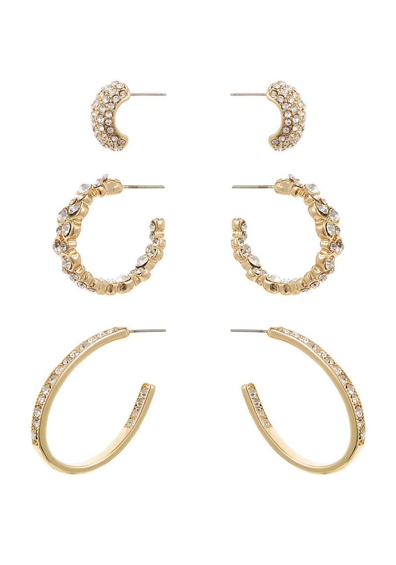 MODERN CRYSTALIZED CUT CURVE ROUND EARRING 3 PC SET