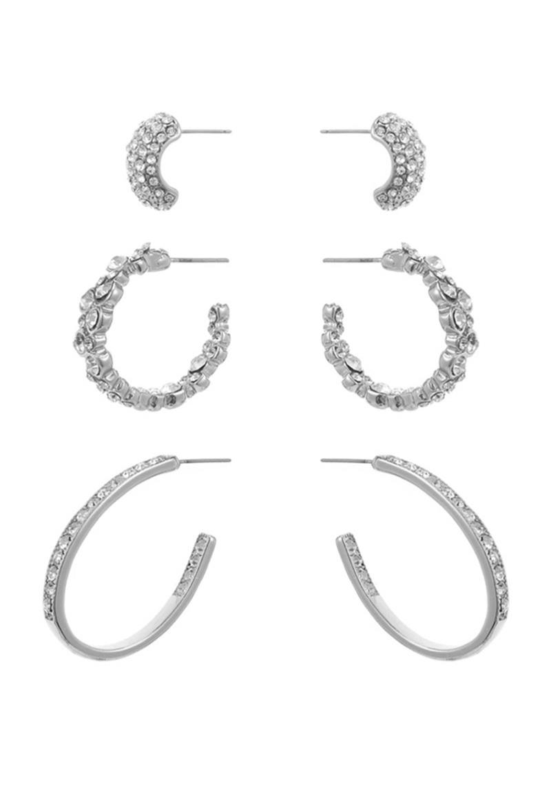 MODERN CRYSTALIZED CUT CURVE ROUND EARRING 3 PC SET