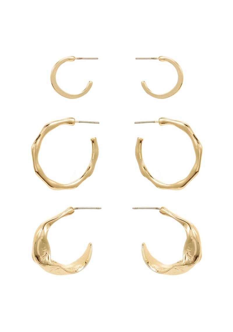 FASHION MOLTED METAL CUT ROUND EARRING 3 PC SET