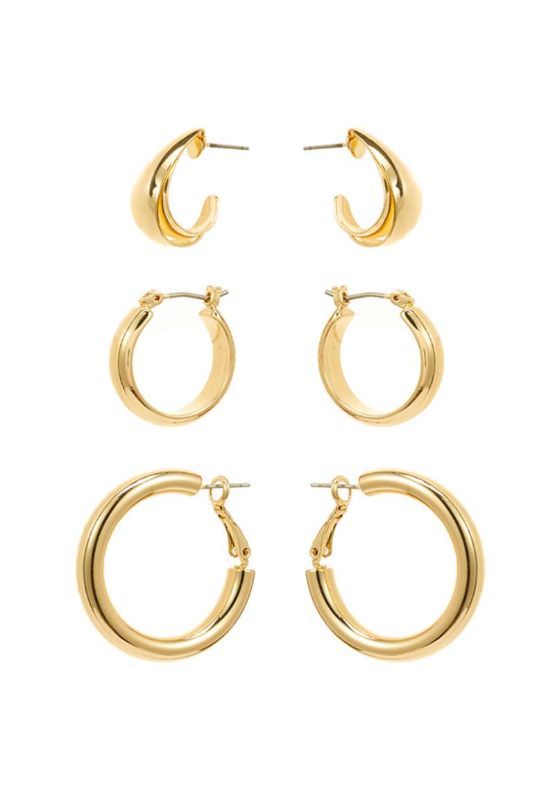 STYLISH CURVE SHAPE CUT ROUNDED EARRING 3 PC SET