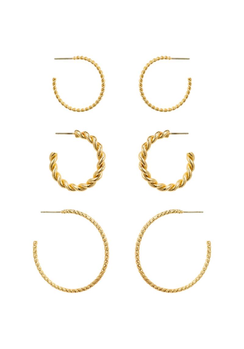 TWISTY METAL OPEN CUT CIRCLE EARRING 3 PC SET