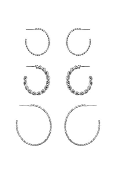 TWISTY METAL OPEN CUT CIRCLE EARRING 3 PC SET
