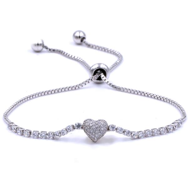 RHINESTONE HEART METAL CHAIN ADJUST BRACELET