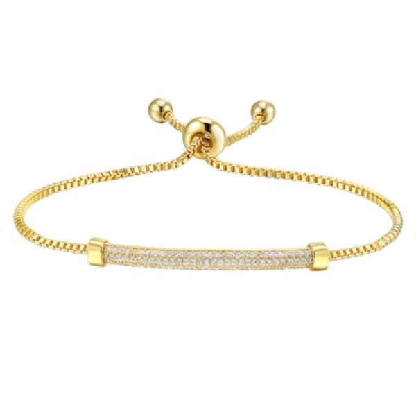 METAL RHINESTONE BAR CHAIN ADJUST BRACELET