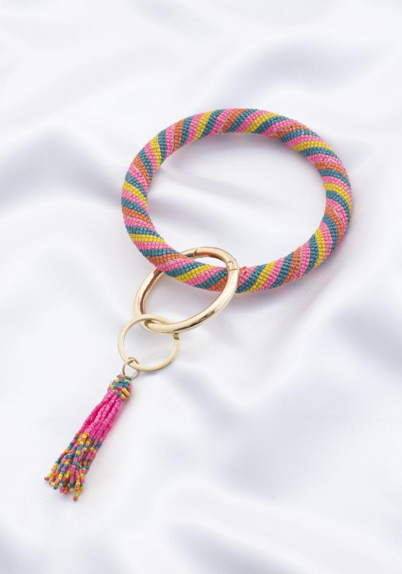 SEED BEAD TASSEL RING KEYCHAIN