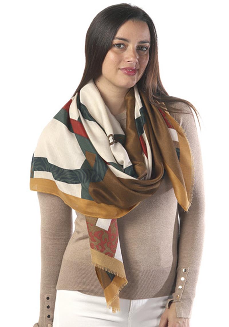 CHAIN AND ANIMAL PRINT OBLONG SCARF