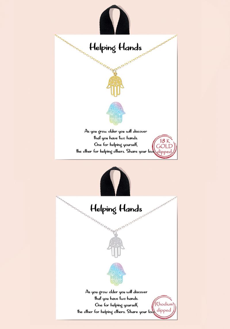 BLB HELPING HANDS HAMSA PENDANT MESSAGE NECKLACE