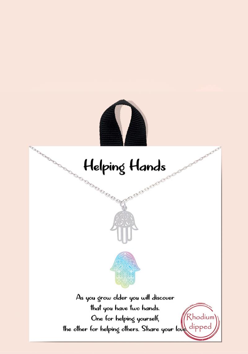 BLB HELPING HANDS HAMSA PENDANT MESSAGE NECKLACE