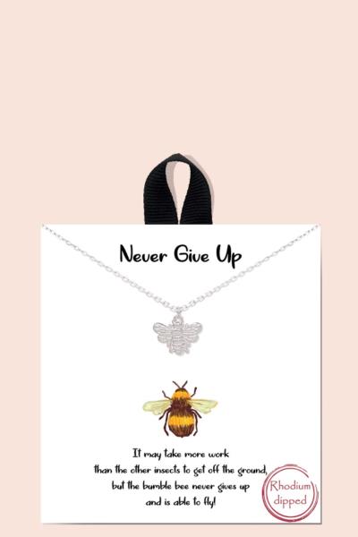 BLB NEVER GIVE UP BEE PENDANT MESSAGE NECKLACE