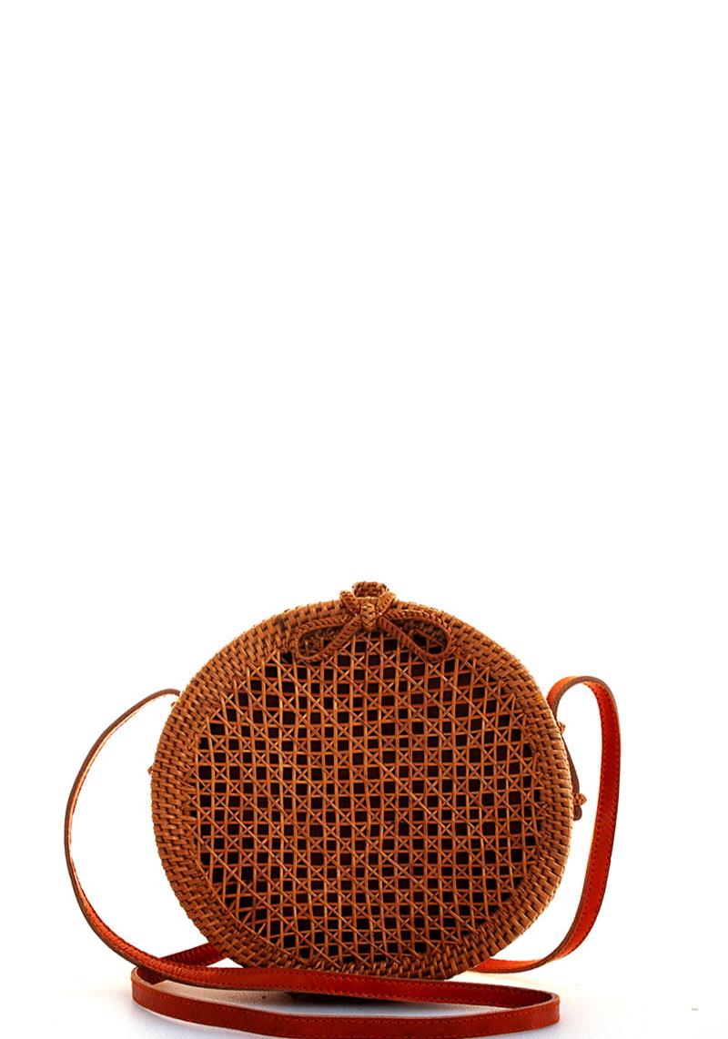 TRENDY CIRCLE NATURAL FIBER WOVEN CROSSBODY BAG
