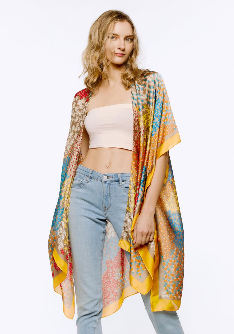 FLORAL PRINTED SILKY KIMONO