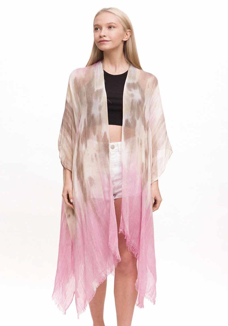 FASHION TIE DYE MESH LONG KIMONO