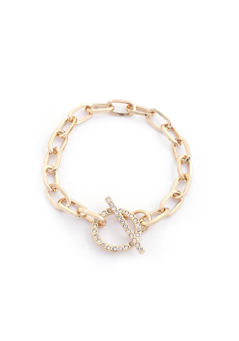RHINESTONE TOGGLE OVAL CIRCLE LINK METAL BRACELET