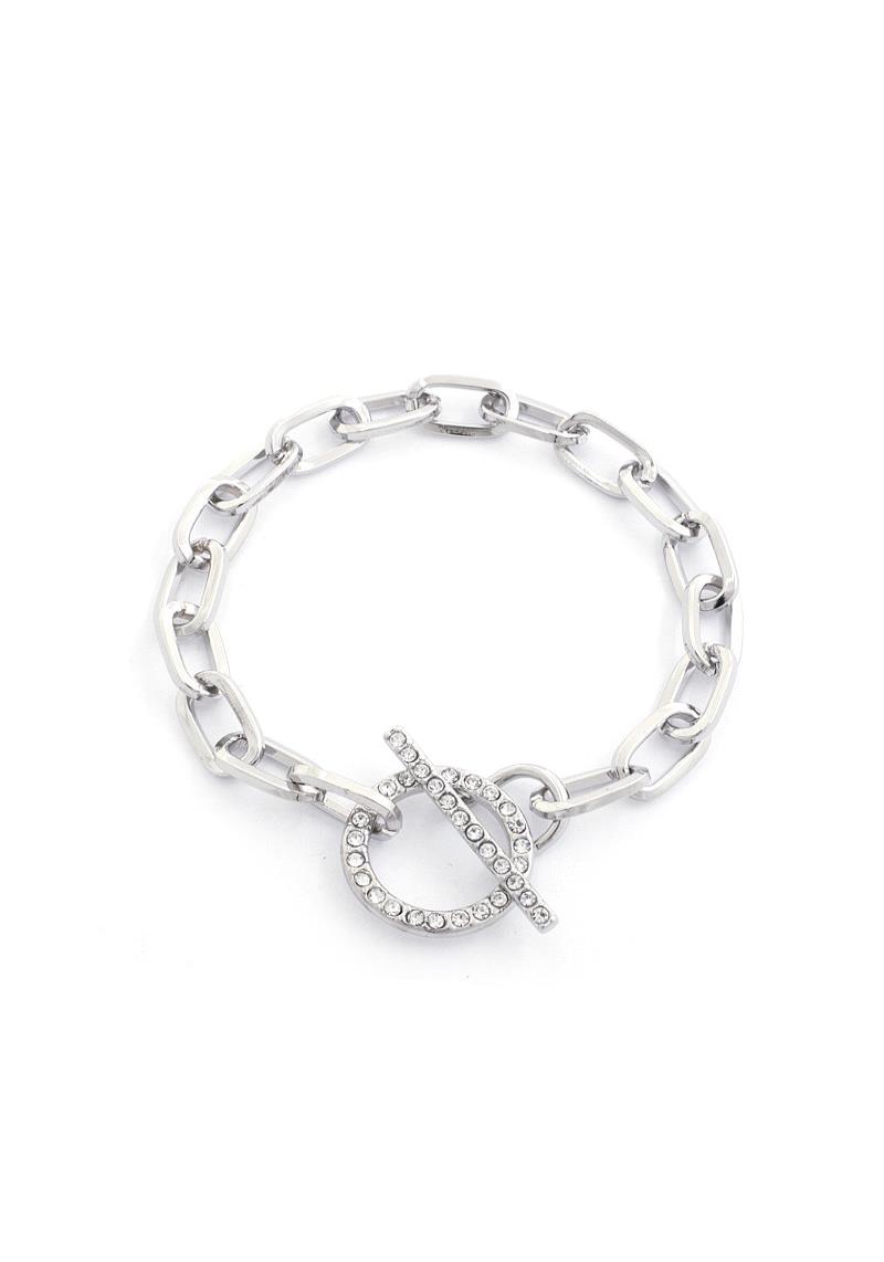 RHINESTONE TOGGLE OVAL CIRCLE LINK METAL BRACELET