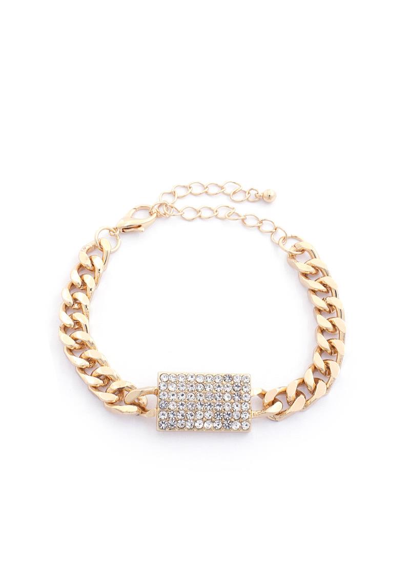 RHINESTONE PLATE CUBAN LINK BRACELET