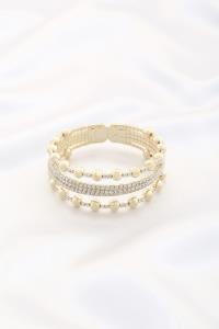 BALL BEAD RHINESTONE CUFF BRACELET