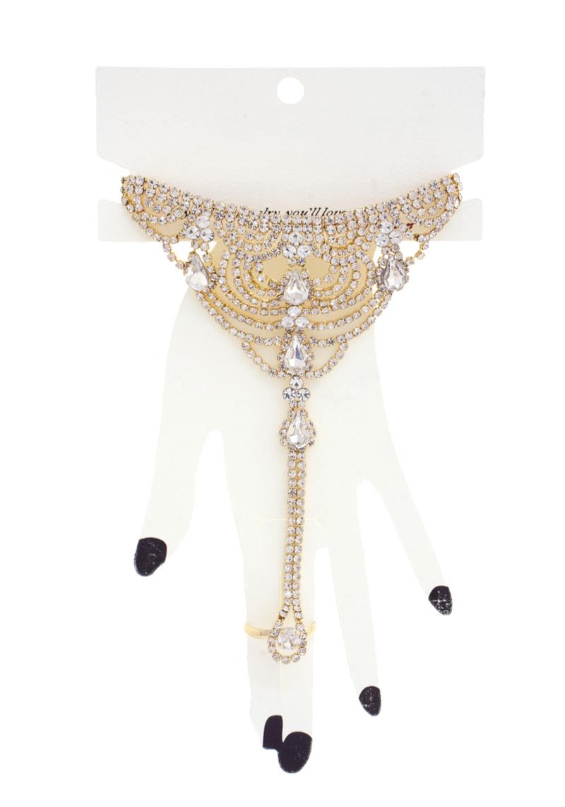 SCALLOP DESIGN RHINESTONE RING BRACELET