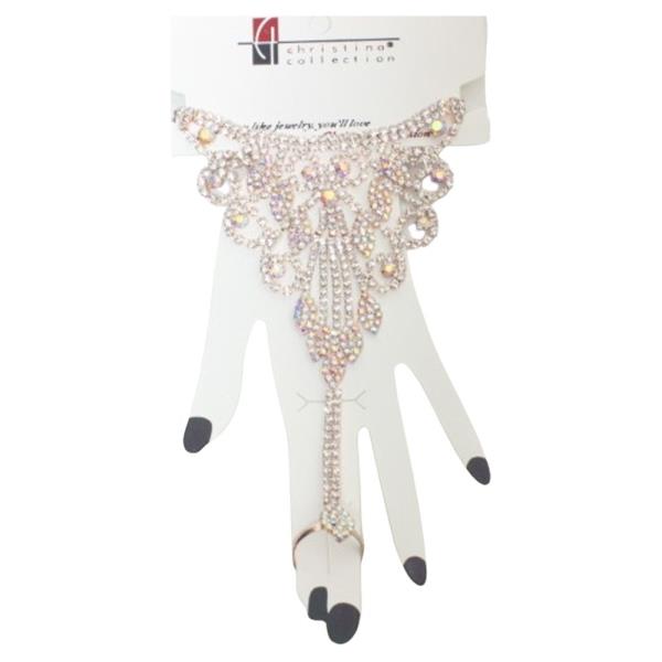 LEAF PATTERN RHINESTONE FINGER RING BRACELET