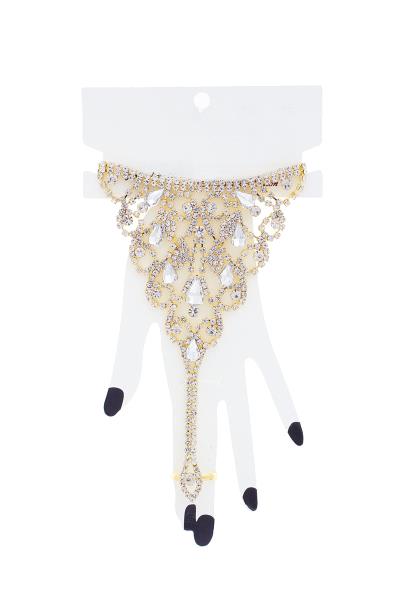 TEADROP RHINESTONE FINGER RING BRACELET