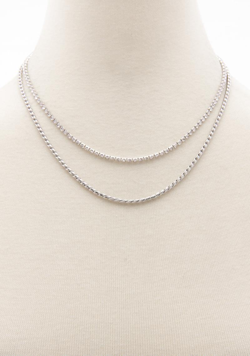 RHINESTONE METAL CHAIN 2 LAYERED NECKLACE