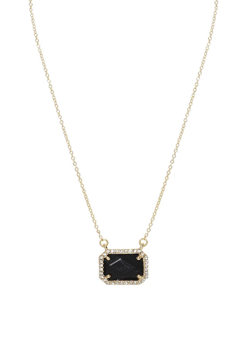 EDGE RHINESTONE NATURAL STONE PENDANT NECKLACE