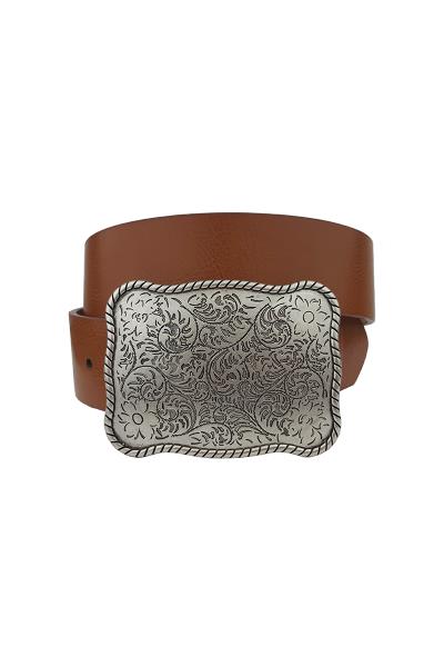 WESTERN FLORAL ANTIQUE BELT BUCKLE WITH PALIN BELT